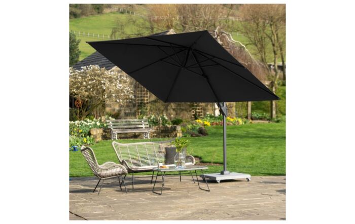 Pacific Lifestyle Voyager T2 2.7m Square Anthracite Free Arm Parasol & 90kg Wheeled Granite Base