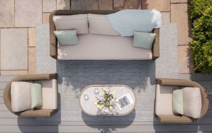 Maze Winchester Rattan 3 Seat Garden Sofa Set with Ceramic Glass Topped Coffee Table