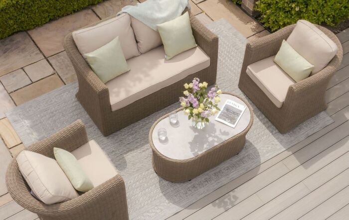 Maze Winchester Garden 2 Seat Sofa Set With Ceramic Glass Topped Table