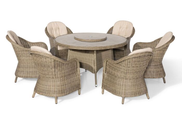 Maze Winchester 6 Seat Round Dining Set With Lazy Susan, Heritage Chairs & Ceramic Glass Topped Table