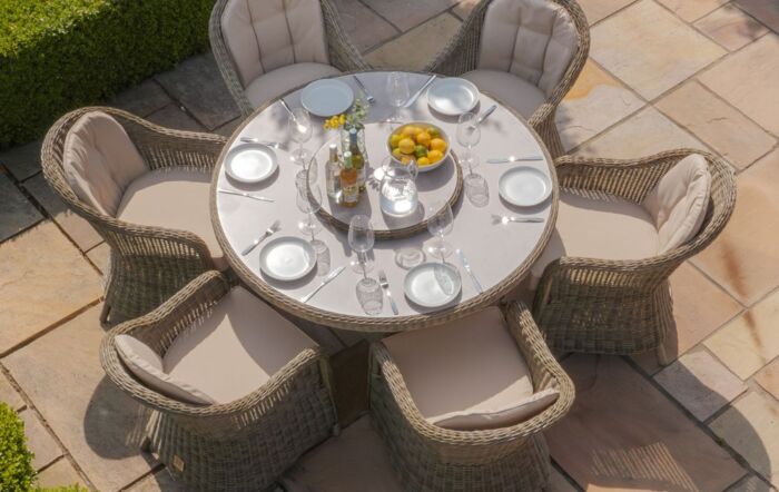 Maze Winchester 6 Seat Round Dining Set With Lazy Susan, Heritage Chairs & Ceramic Glass Topped Table