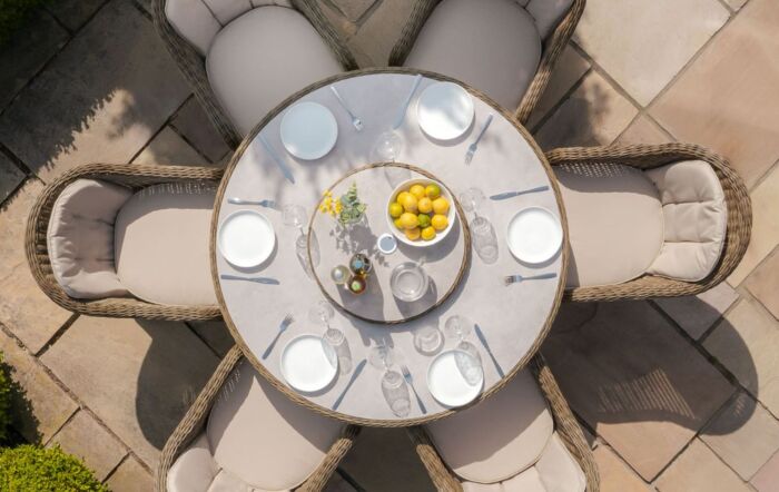 Maze Winchester 6 Seat Round Dining Set With Lazy Susan, Heritage Chairs & Ceramic Glass Topped Table