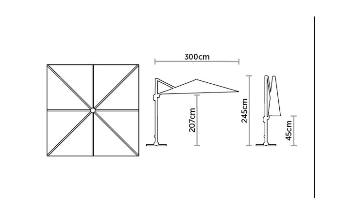 Bramblecrest Chichester 3M Square Crank Handle Parasol with Granite Base and FREE Cover - Grey