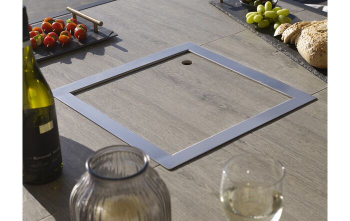 Bramblecrest Portofino Rattan Corner Firepit Set with Square Ceramic Table - Grey