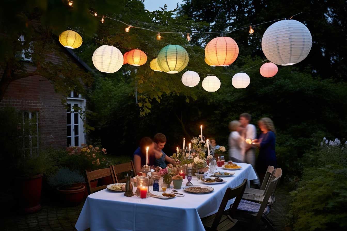 Evening Garden Party With Paper Lantern Lights