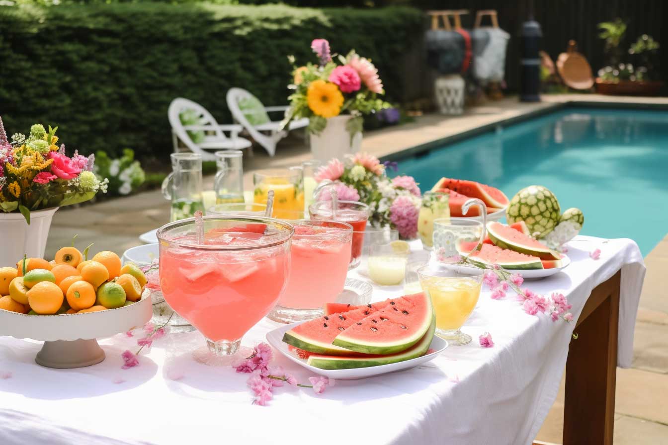 Garden party drinks by the pool