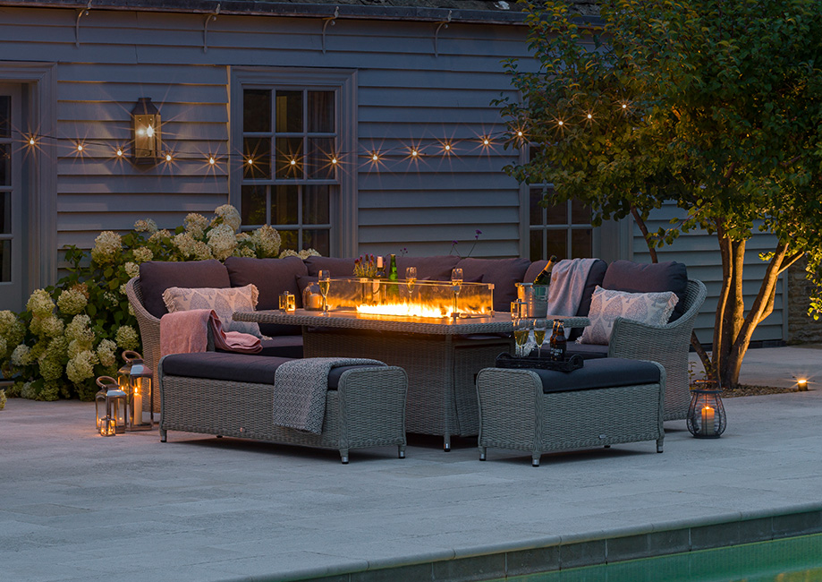 Monterey rectangle firepit dining set