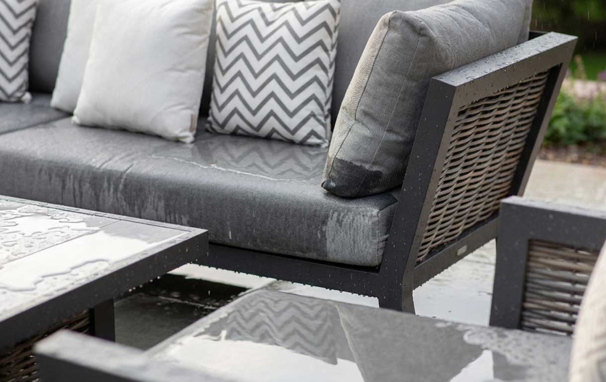 Aluminium garden furniture in the rain