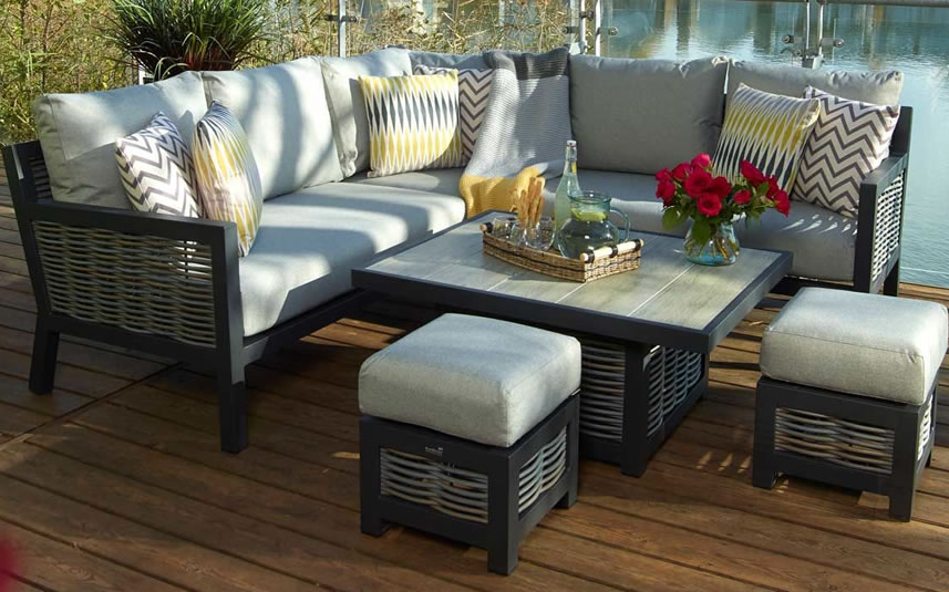 Bramblecrest Portofino mini adjustable corner garden table set lowered