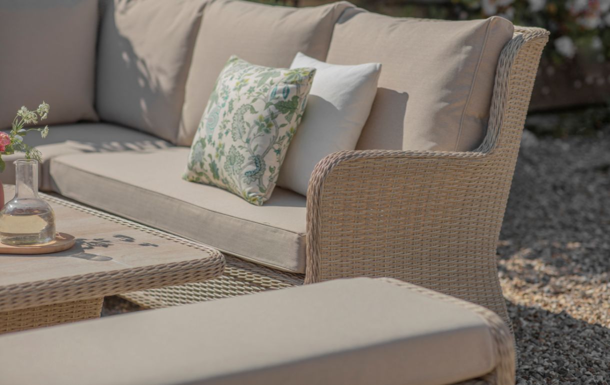 Bramblecrest sandstone rattan weave and sand cushions