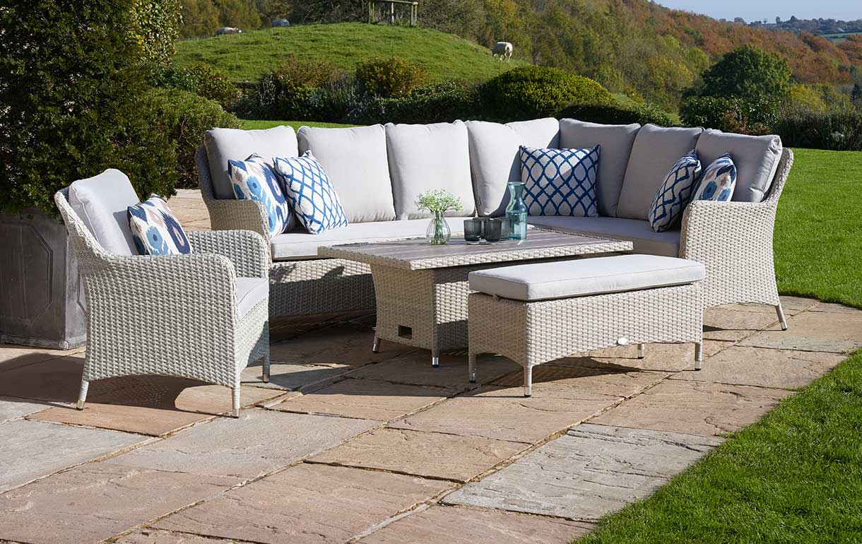 Long L-Shaped Rattan Garden Sofa with Armchair