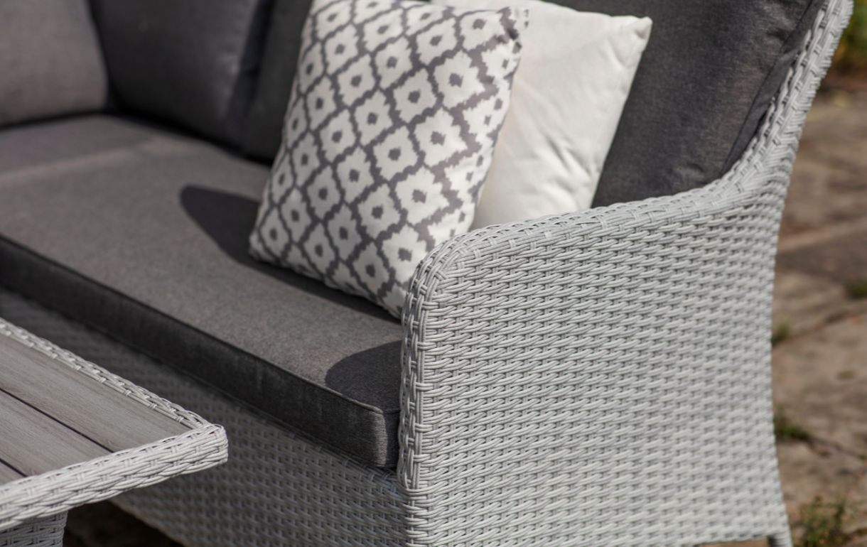 Grey rattan sofa close up