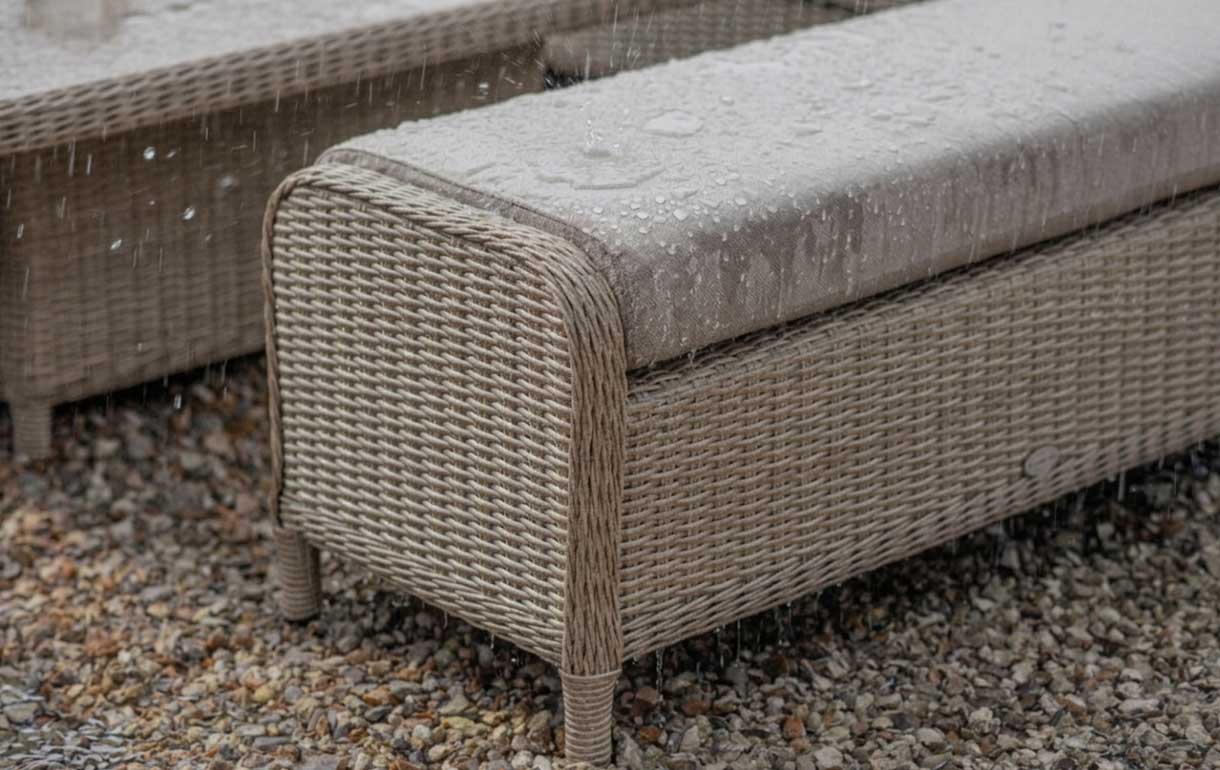 Garden furniture exposed to rainfall