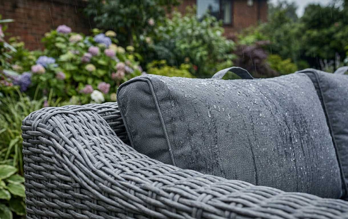 Garden cushions in the rain