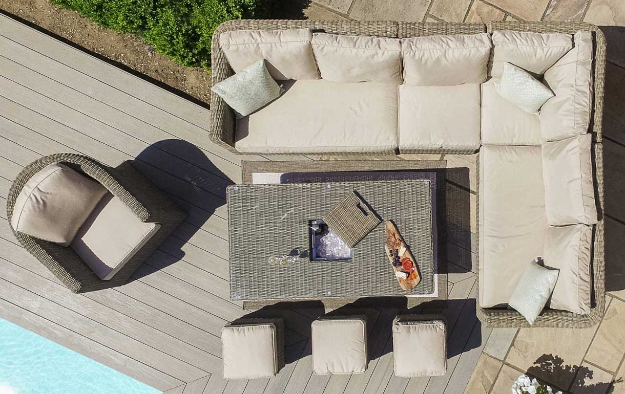 Aerial View Of Long L-Shaped Rattan Sofa