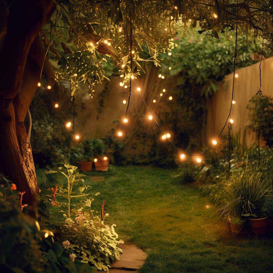 Fairy lights hanging from a tree