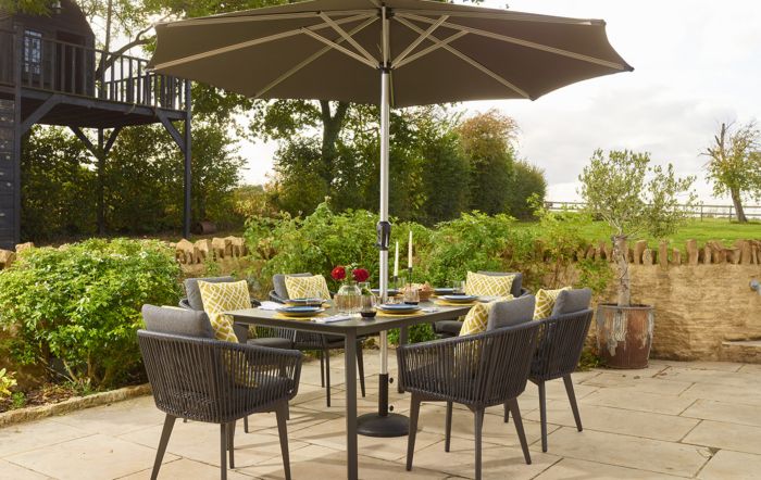 garden tables with parasols