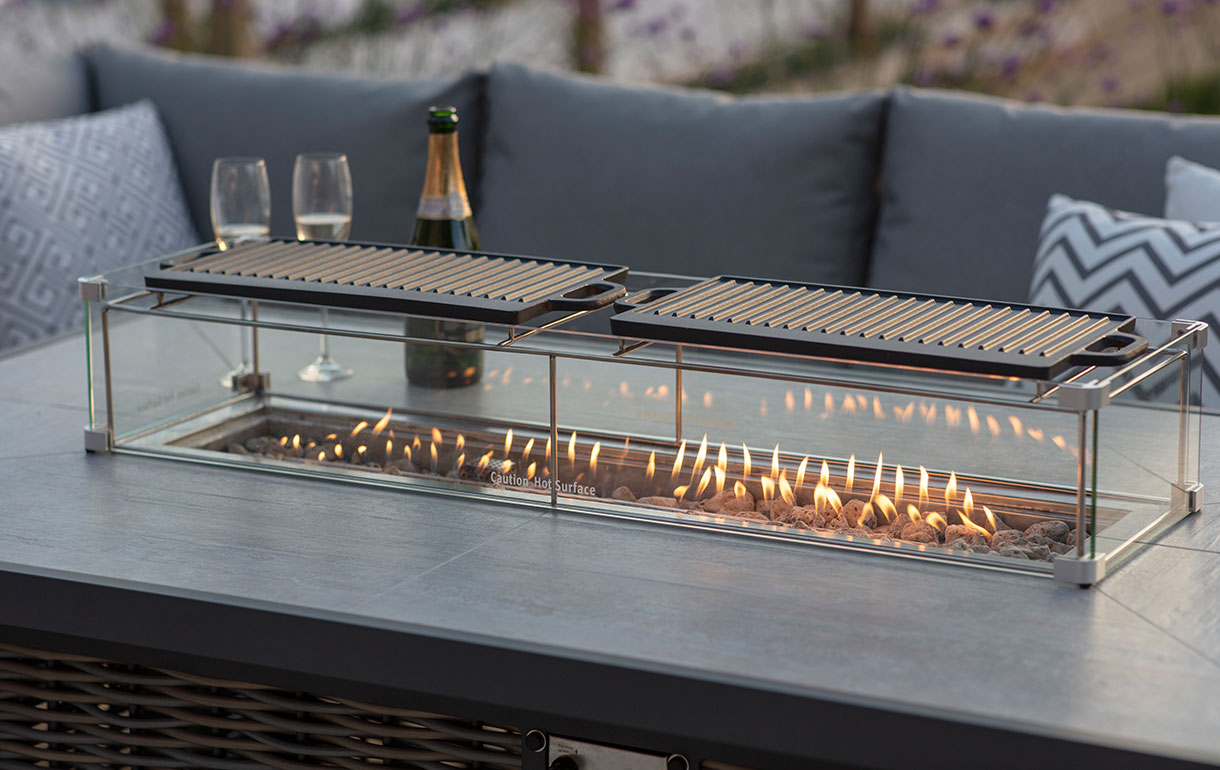 Rectangular firepit table with two griddles