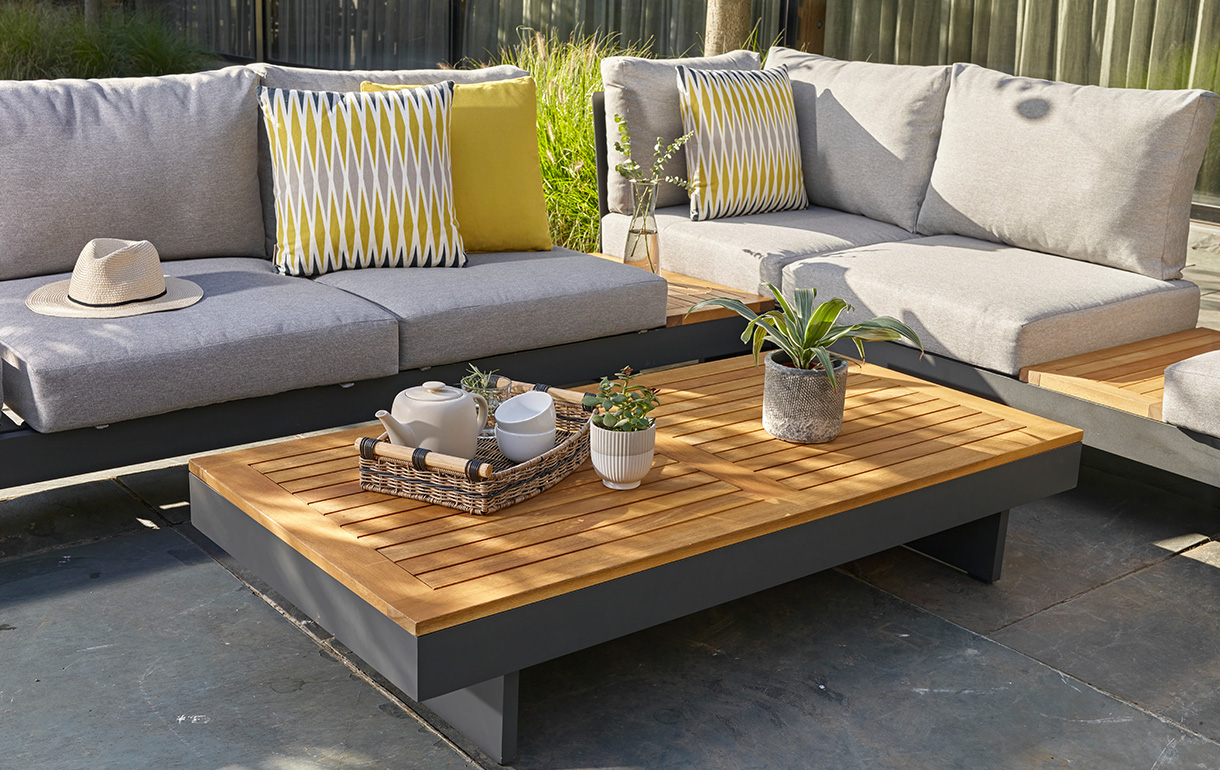 Vilamoura modular sofa and teak coffee table